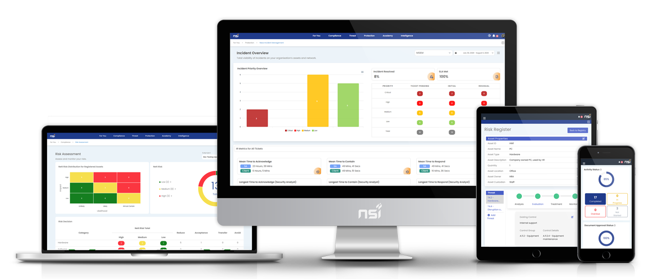 The NSI console across desktop, laptop, tablet and mobile